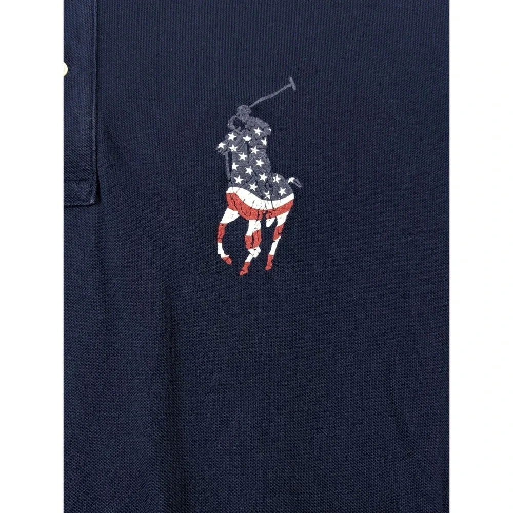 Polo Ralph Lauren Shirt Mens 4XB 4XL Big Pony USA Navy Blue Polo American Flag